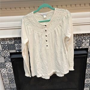 Christopher & Banks Cream Long Sleeve Blouse